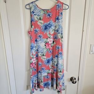 Tommy Bahama Coral and Blue Flower Print Sleeveless Sundress